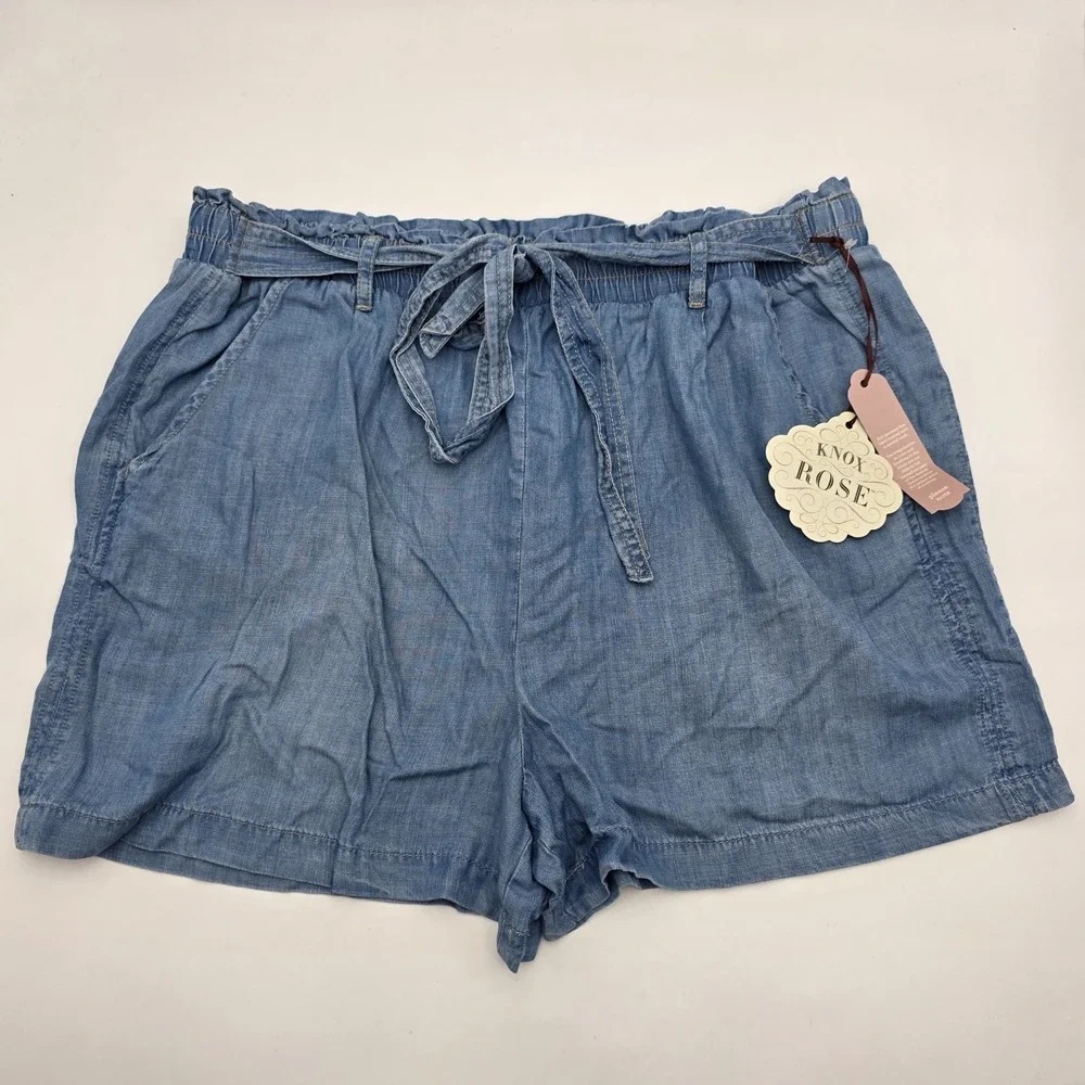 Knox Rose Chambray Shorts Women's Size XXL Blue Denim Elastic‎ Waist Stretch NWT